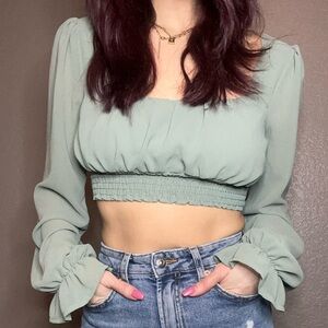 Altar'd State Sage Green Long Sleeve Crop Top